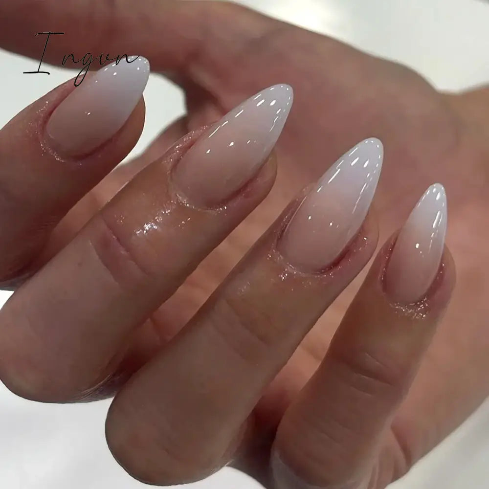 24Pcs False Nails With Glue Almond Pink Butterfly Design Detachable Rhinestones Acrylic Fake Nails long stiletto Press On Nails