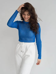 Ingvn  Fashion White Elegant Striped See Through Women Tops Outfits Long Sleeve T-Shirts Tees Skinny Club Party Clothes