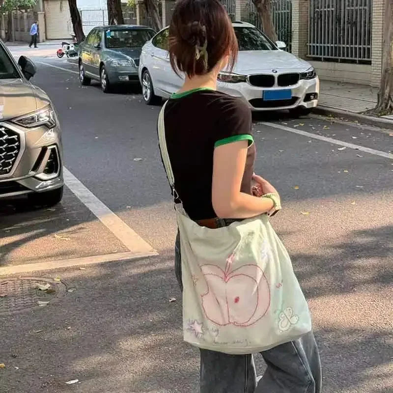 Ingvn  High Capacity Women Shoulder Bag Fashion Korean Aesthetics Print Tote Bag Casual Versatile Scrawl Canvas Ladies Hand Bags