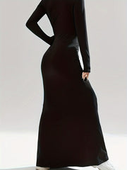Autumn And Winter Women's Fashionable Casual Long-sleeved Solid Color Dress