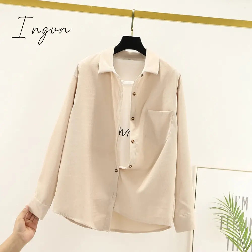 Ingvn - Corduroy Shirts Womens Tops And Blouses Long Sleeve Spring Ladies Solid Loose Boyfriend Style Shirt