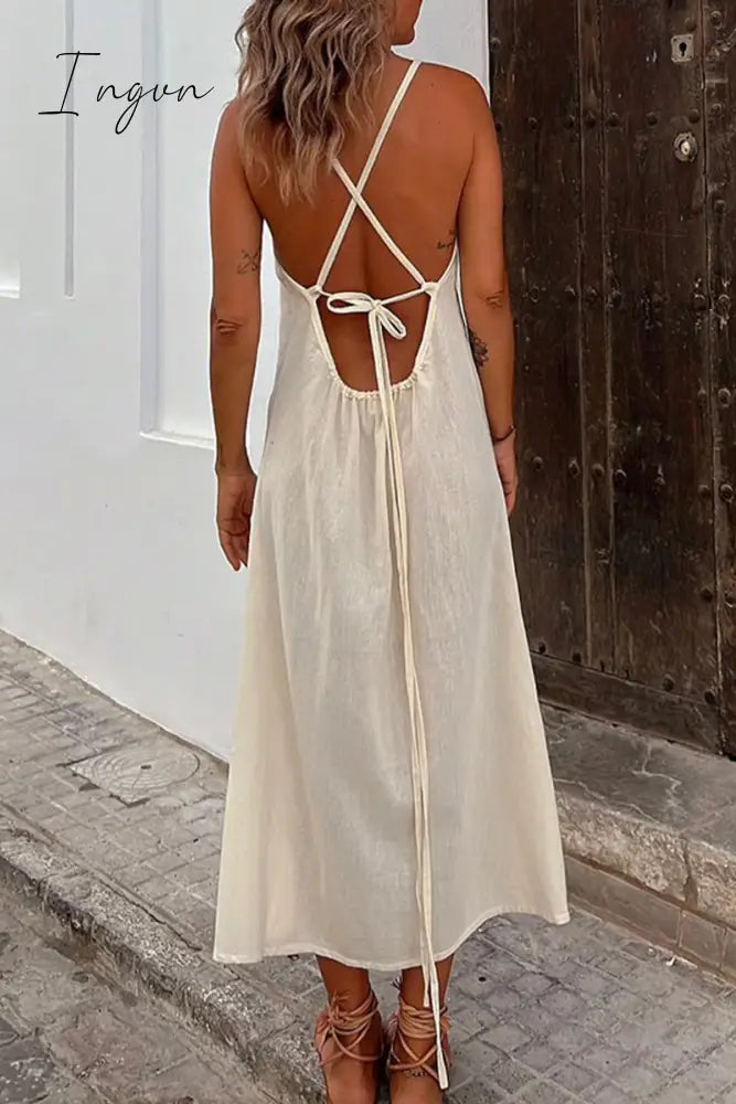 Ingvn - Sexy Print Frenulum Backless V Neck Dresses