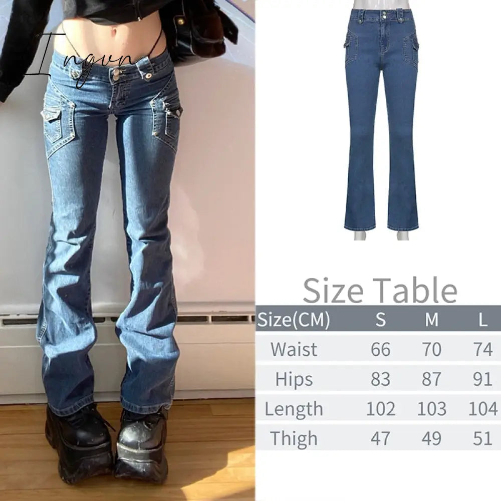 Ingvn - New Printed Baggy Y2K Jeans Women's Low Waist jeans Autumn Winter Oversize Wide Leg Baggy Pants Casual Cargo Trousers