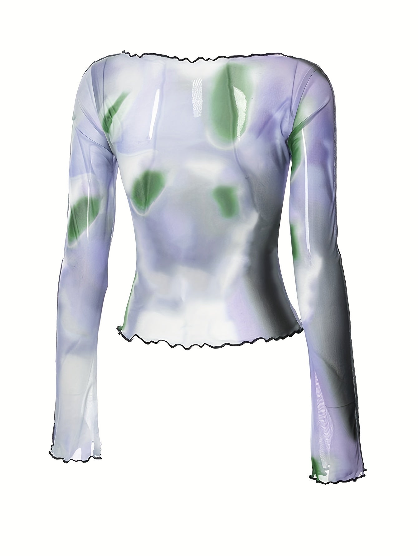Off-Shoulder Sun & Moon Print T-Shirt with Ruffle Trim - 95% Polyester 5% Elastane Knit Fabric, Young Style Regular Length Top for Spring/Summer/Fall