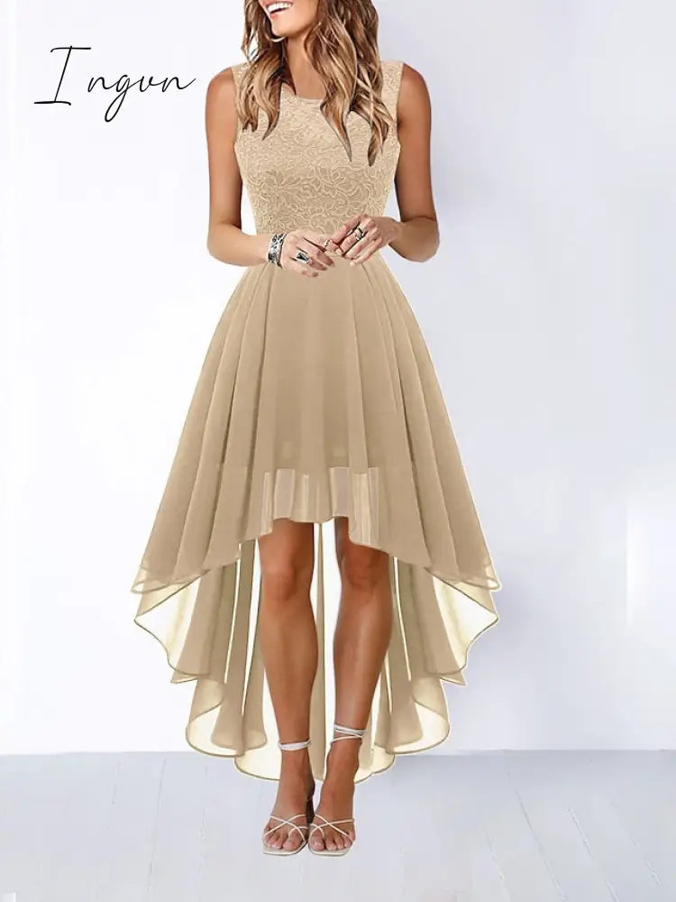 Ingvn - Women‘s Cocktail Party Dress Lace Dress Swing Dress Long Dress Maxi Dress Black Pink Wine Sleeveless Pure Color Lace Fall Spring Summer Crew Neck Fashion 2023 S M L XL XXL 3XL