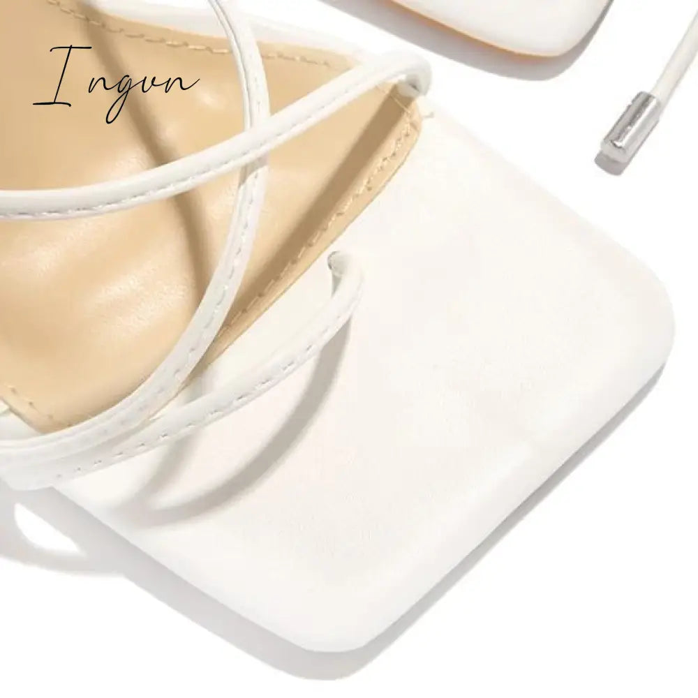 Ingvn - Around-The-Ankle Lace-Up Closure Open Squared Toe Heels