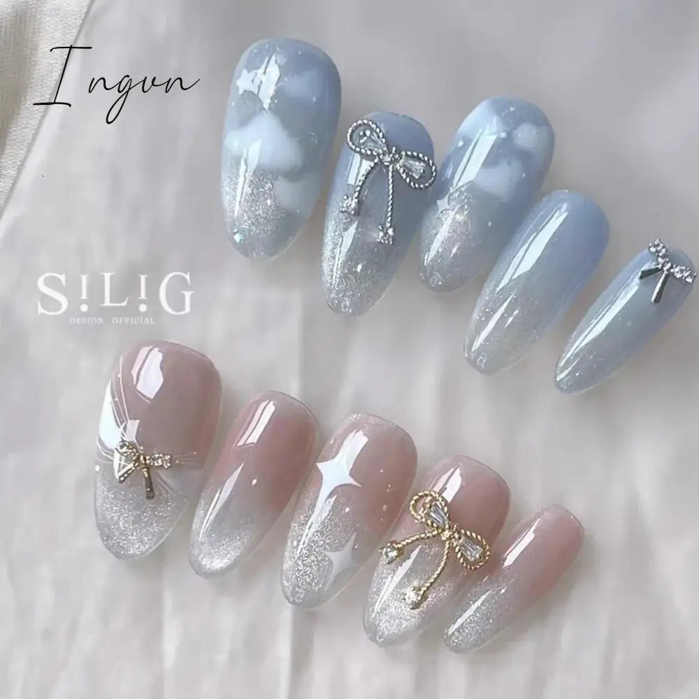 Blue Whale Handmade Wearable Fake Nails Mermaid Ocean Wearing Nails Sticker Reusable Press On Nail Patches Decoracion For Girls