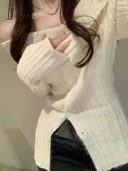Ingvn - Autumn Elegant Crochet Sweater Women Turtleneck Sweater Female Long Sleeve Pure Color Knitted Tops Korean Style Blouse