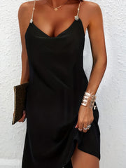 Glamorous Chain Spaghetti Strap Dress - Figure-Flattering Draped Design - Versatile Solid Color for Parties