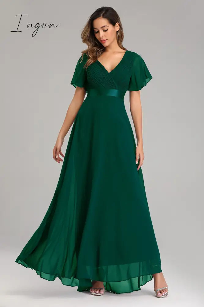 Ingvn - Evening Dresses Elegant V-Neck Ruffles Chiffon Formal Evening Gown  Robe Vestidos De fiesta Dress for Wedding Party