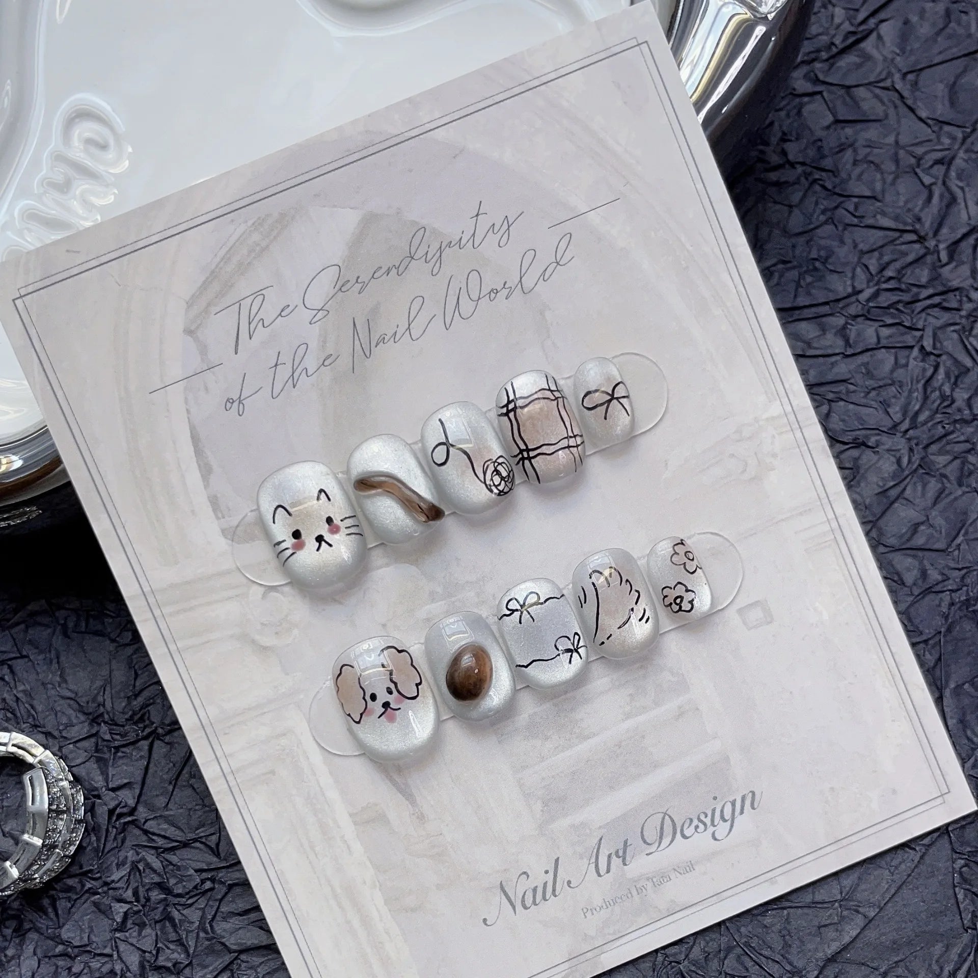 10Pcs Cute Handmade Press On Nails Full Cover Pearls Design Short Round Head False Nails Artificial Manicure Wearable Nail Tips