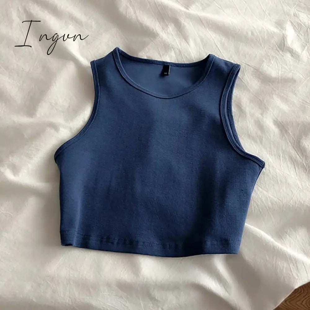 Ingvn - Summer new ladies retro crop top high waist slimming stretch slim short sleeveless bottoming top
