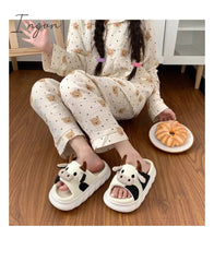 Ingvn - Women's Slippers Summer Four Seasons Indoor Home Sandals and Slippers Cute Cartoon Milk Cow House Slippers Funny Shoes