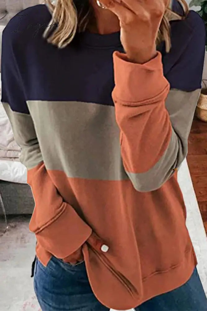 Ingvn - Casual Color Lump Patchwork Contrast O Neck Tops(5 Colors)