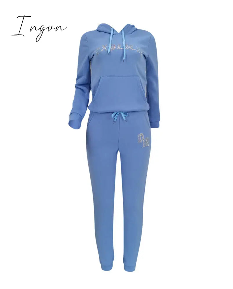 Ingvn - Tracksuit 2 Piece Women Set Oversize Hoodies Sweatshirt Loose Sweatpants Joggers Sport Suit Women Outfits Sweatsuit