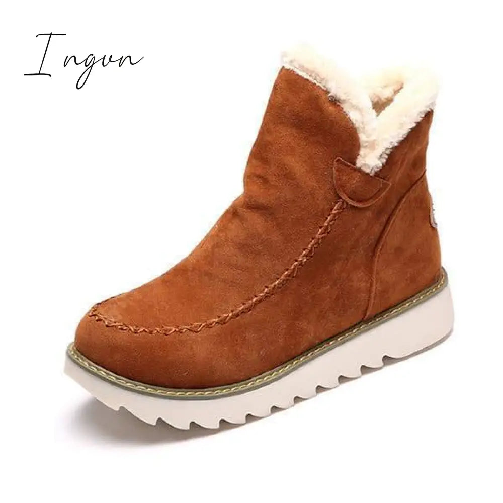 Ingvn - Fur Lining Ankle Snow Boots