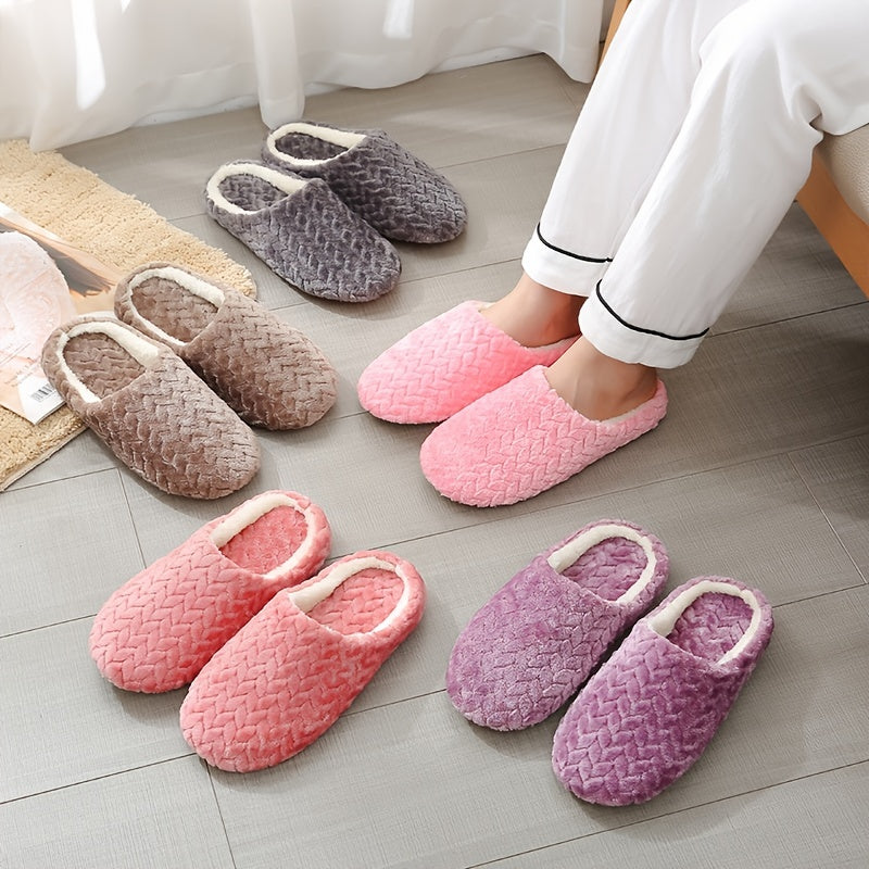 Women's Plush Cozy Slippers - Warm, Anti-Slip, Quiet, Easy On/Off Solid Color Indoor Footwear