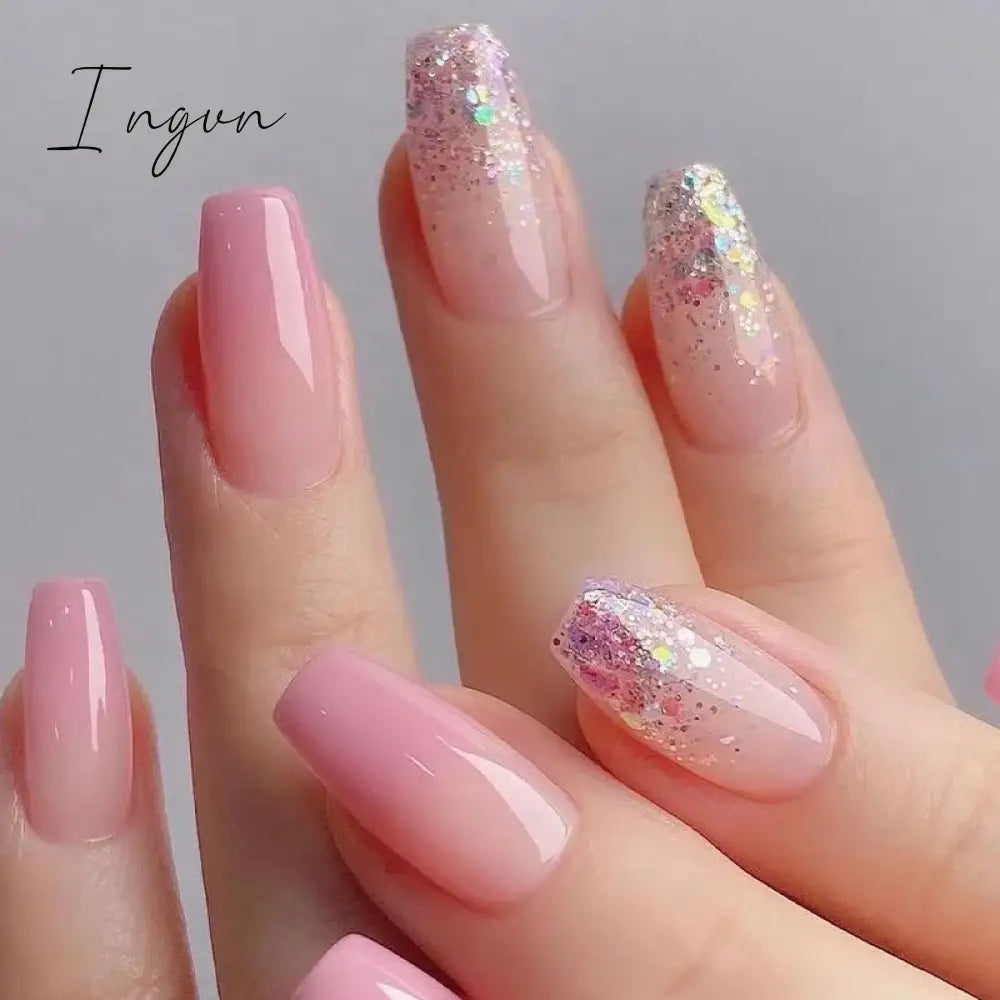 24Pcs Fake Nails Press On Supplies False Charms Tips For ABS Nail Art And Decorations Manicure Extension Contains Jelly Gel