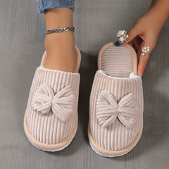 Adorable Bowknot Winter Slippers-Plush & Cozy-Soft Indoor Home Footwear-Warmth & Comfort