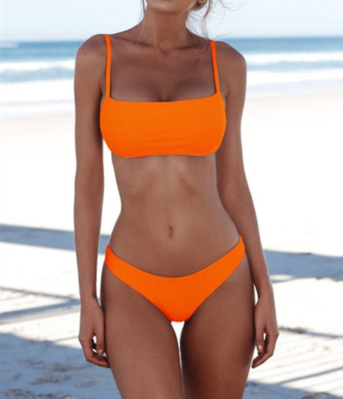 New Solid Women Sexy Bikini Set Push Up Swimming Suit Fashion Swimsuit Low Waist Two-Piece Swimwear Bathing Wear Female Biquini