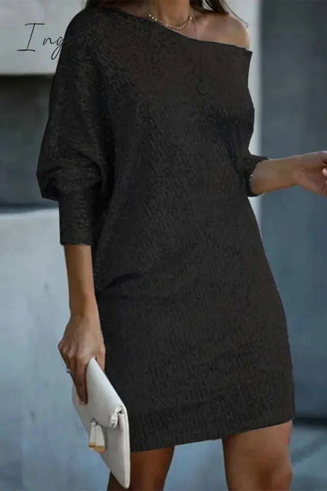 Ingvn - Elegant Solid Sequins Oblique Collar A Line Dresses