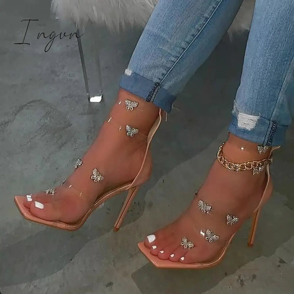 Ingvn - Butterfly Chain Zipper High Heels
