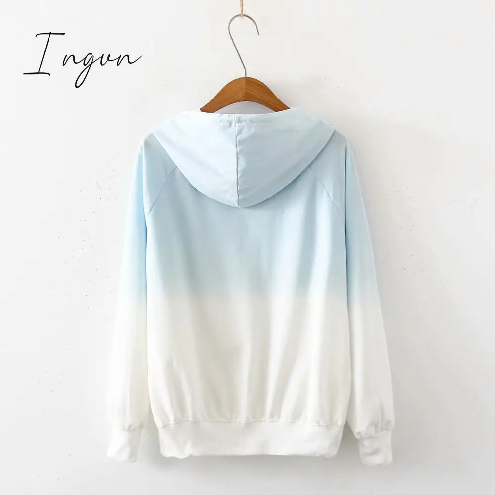 Ingvn - Spring and Autumn New Female Japanese Small Fresh Gradient Long-sleeved Sweatshirt Raglan Sleeves Student Wild Hoodie