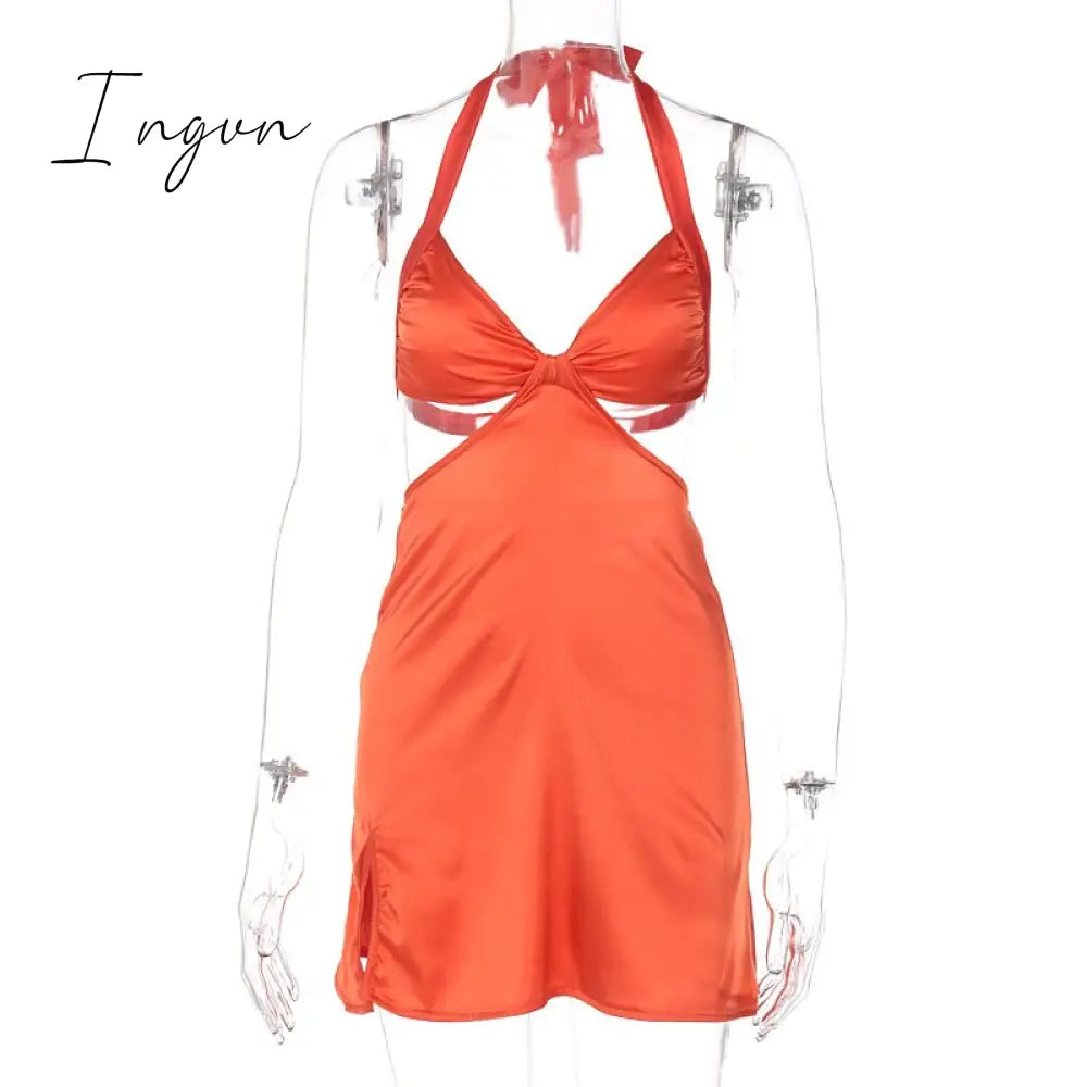 Ingvn - Halter Hollow Out Dress Women Bandage Slim Strapless Bodycon Dress Sexy Mini Backless Summer Party Dresses