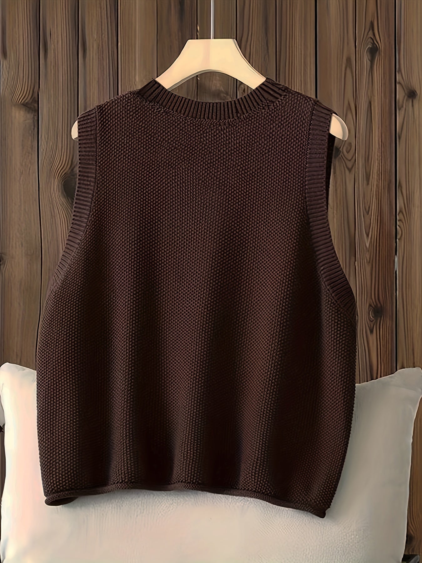 Women's Casual Solid Crew Neck Knitted Sleeveless Loose Fit Vest Sweater, Soft and Cozy Winter Clothing