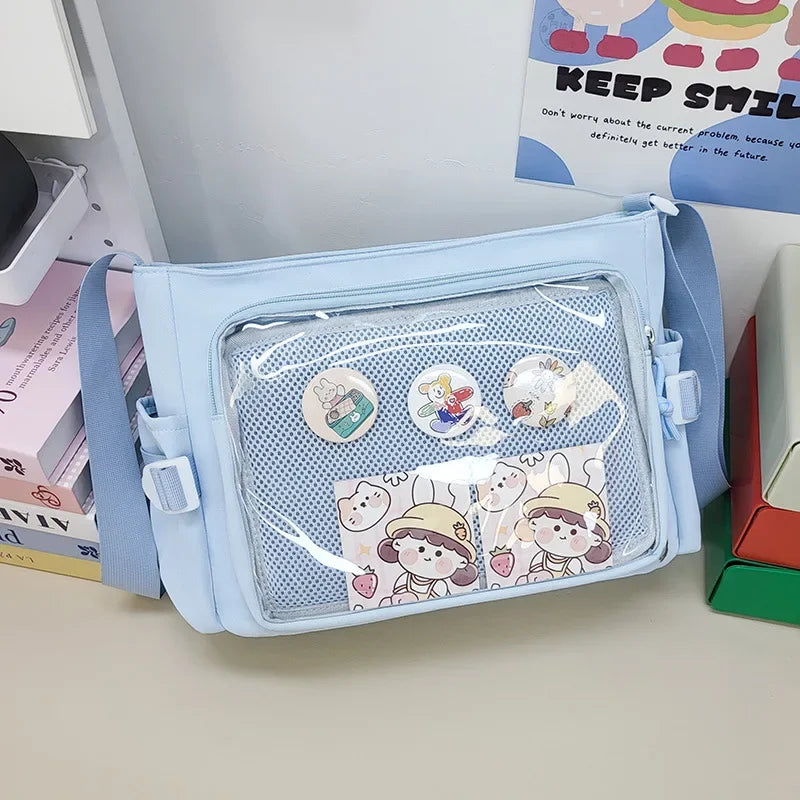 Ingvn  Candy Colour Cute Shoulder Bag Anime Expo Transparent Badge Display Messenger Bag Women Doll Itabag Crossbody Bag