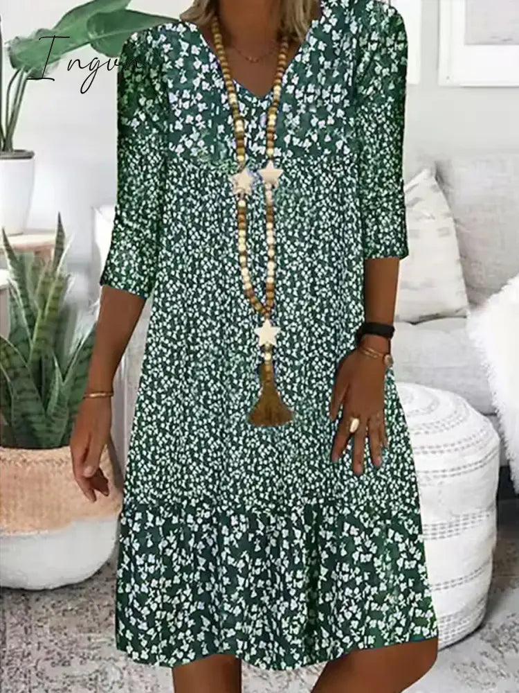 Ingvn - Chic Abstract Printed Short Sleeve Dress