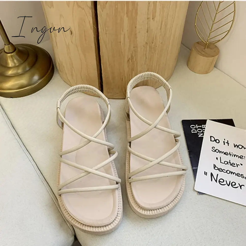 Ingvn - Sandals Women's popular new round toe flat bottom beach Roman sandals in the summer of 2024