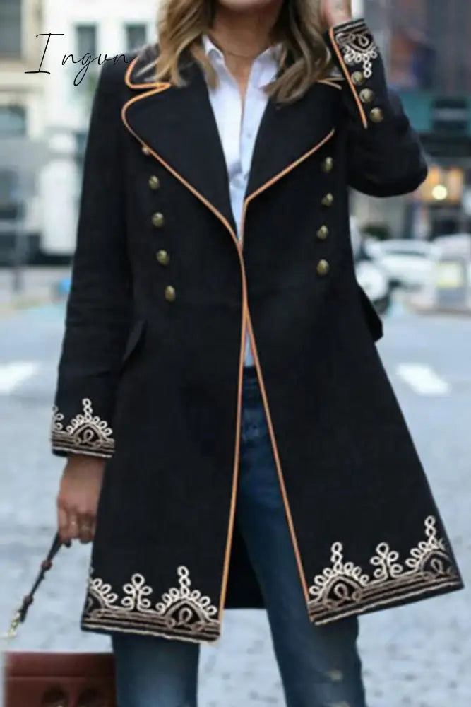 Ingvn - Elegant Solid Buttons Turndown Collar Outerwear