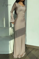 Ingvn - Elegant Solid Frenulum O Neck Wrapped Skirt Dresses