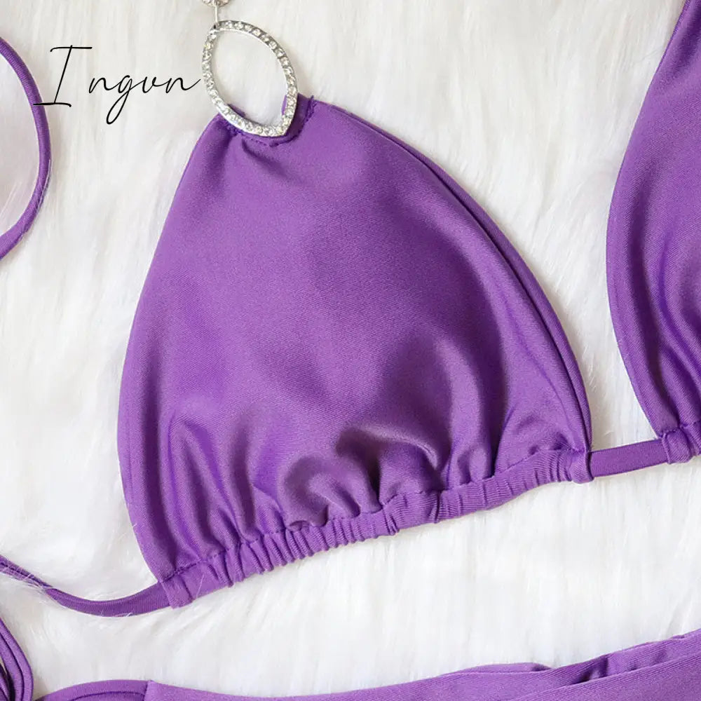 Ingvn - New Shiny Crystal Diamond Bikini Women Halter Bandage Swimsuit Female Swimwear Rhinestone Bikini set Brazilian Bathing Suit