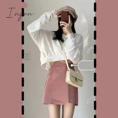 Ingvn - Oversize Sets Women Lovley Fashion Chic Spring Fall Korean Girls 2 Piece Outfits Simple Basic Crop Top Popular Sexy Mini Skirts