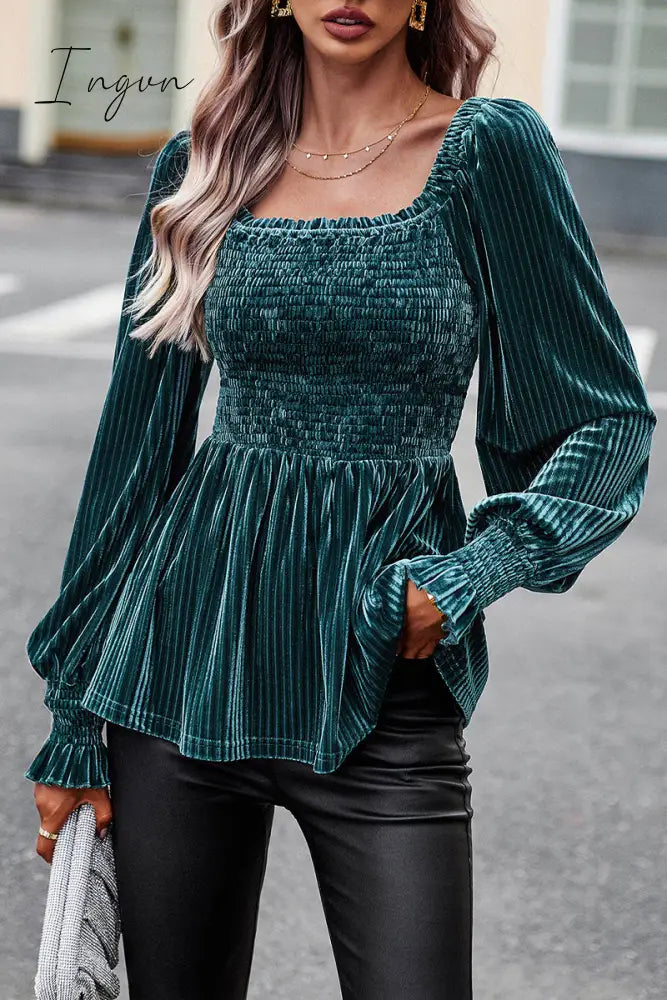 Ingvn - Elegant Solid Fold Square Collar Tops
