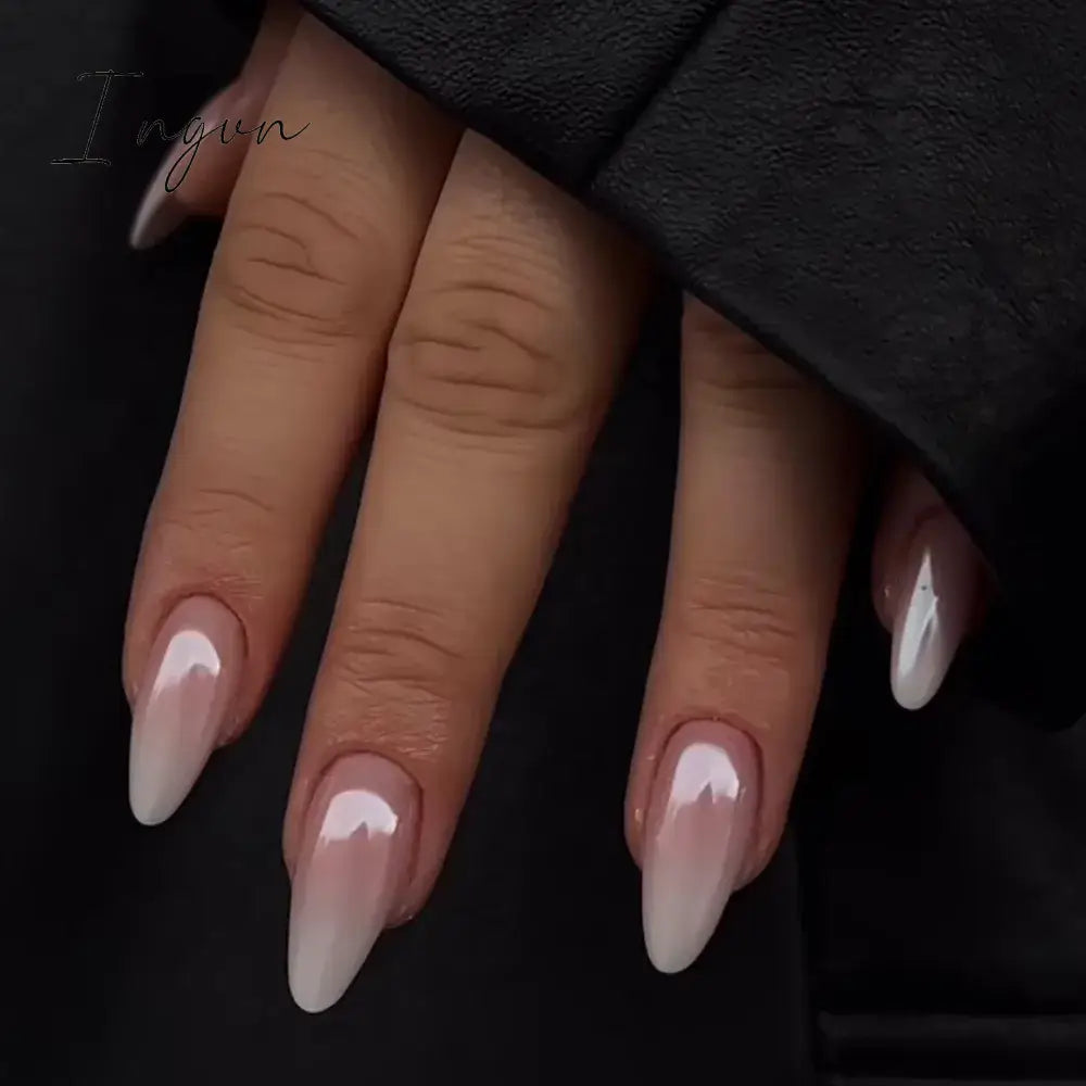 24Pcs False Nails With Glue Almond Pink Butterfly Design Detachable Rhinestones Acrylic Fake Nails long stiletto Press On Nails