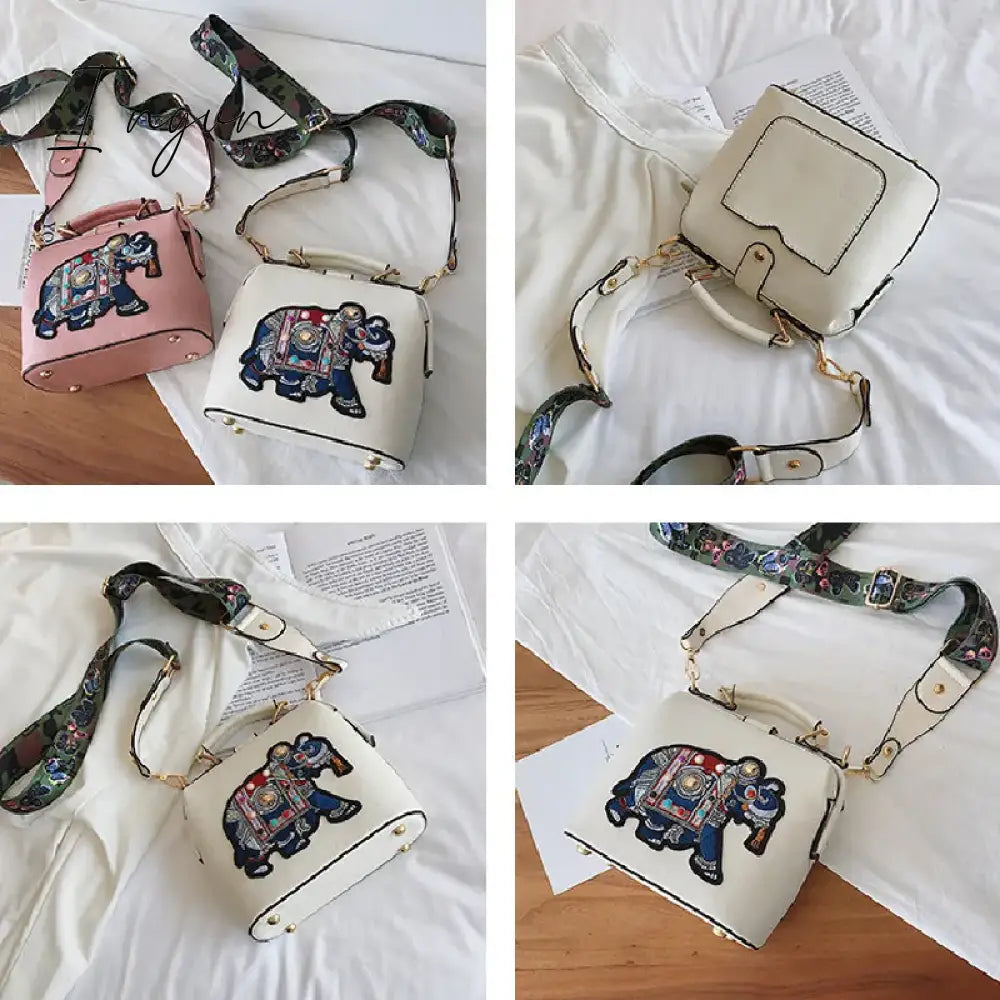Ingvn - Designer Luxury Handbags Crossbody Bags Elephant Embroidered Bags for Women Leather Handbag Messenger Bag Purses Satchels