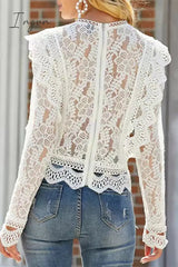 Ingvn - Sexy Solid Lace Zipper O Neck Tops
