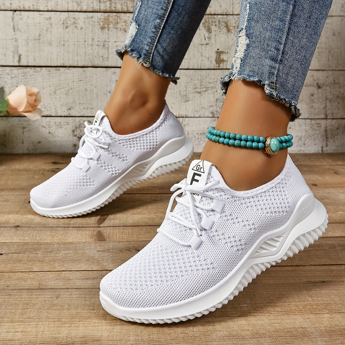 Women'S Casual Running Shoes, Breathable Fabric Sneakers, Low Top Lace-Up, Solid Color, Hand Wash Only, No Embellishments, All-Season Comfort