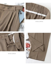 Ingvn - Spring Outfits Pants Women Korean Style Casual High Waist Chic Office Lady Female Elegant Black Straight Suit Pants Trousers Khaki