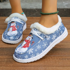 Snowman Pattern Canvas Shoes - Lightweight, Low-Top, Plush Lined, Casual Lace-Up Sneakers for Women - Perfect for Outdoor Activities, Christmas Gift Idea, Comfortable and Breathable