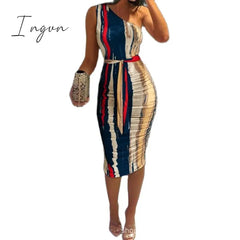 Ingvn - Women Clothing Asymmetric Collar High Waist Robe Slit Dress Chic Solid Short Sleeve Elegant Fashion Prom Banquet Dress New