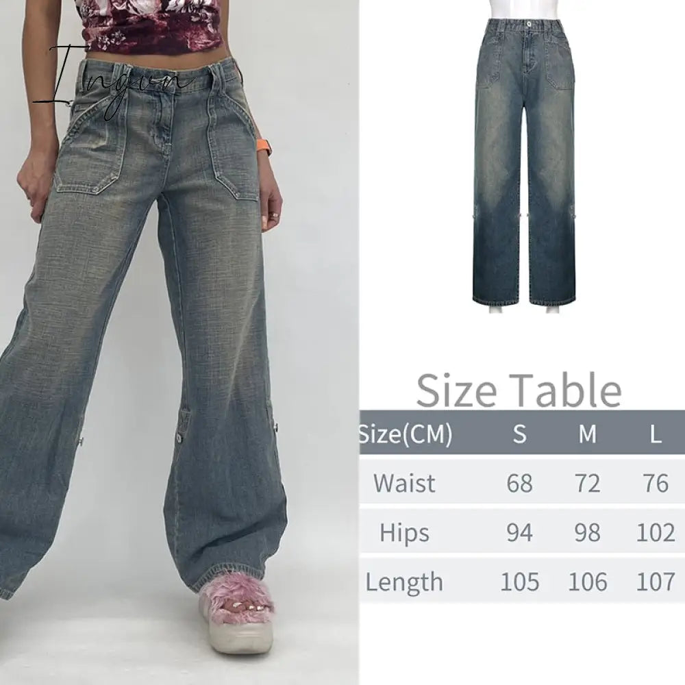Ingvn - New Printed Baggy Y2K Jeans Women's Low Waist jeans Autumn Winter Oversize Wide Leg Baggy Pants Casual Cargo Trousers