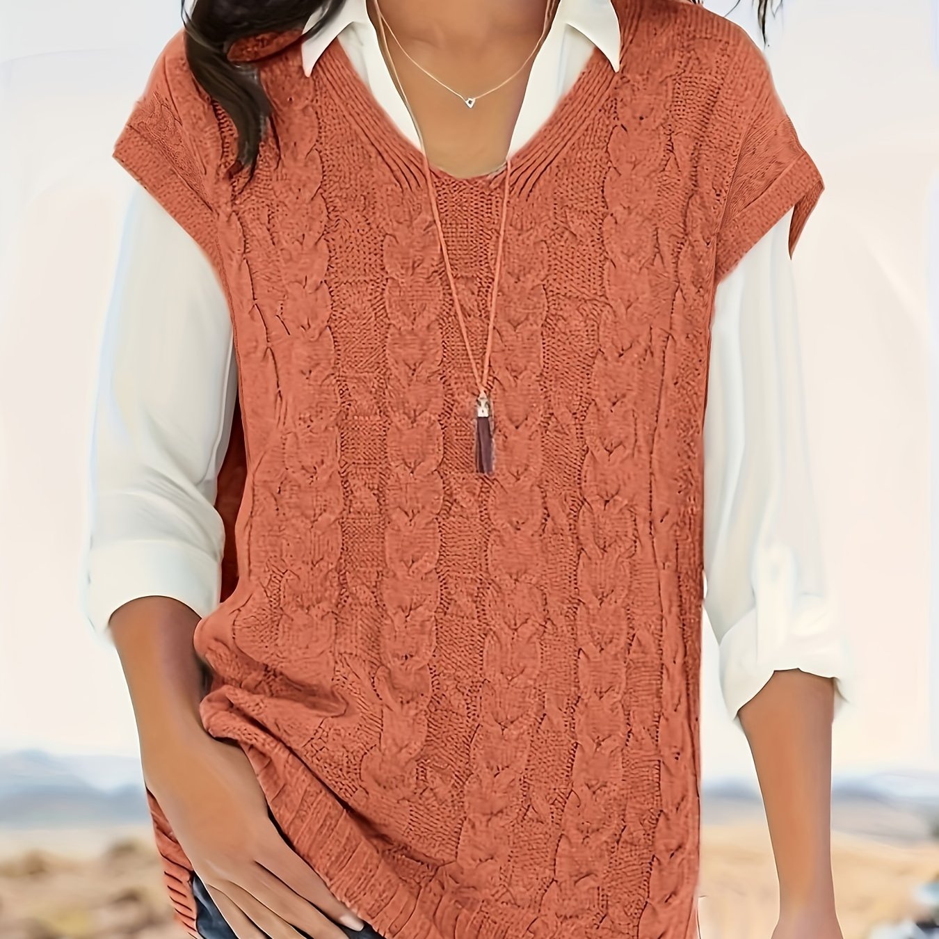 Women's All-Season Rib-Knit V-Neck Vest - Durable, Micro-Elastic & Versatile Casual Sweater