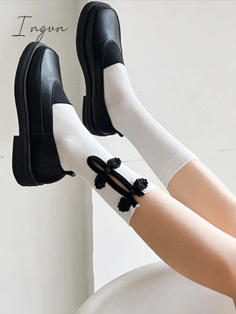 Ingvn - Casual Hollow Solid Color Disc Buckle Socks Accessories