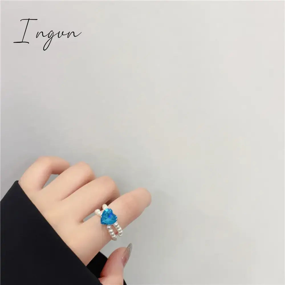 Kpop Romantic Coloful Crystal Pearl Elastic Rope Beaded Ring Smooth Irregular Geometric Square Oval Rings for Women Jewelry