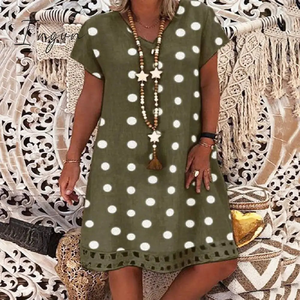 Ingvn - new plus size s-5xl dress cotton linen women dresses casual loose lady linen dress summer women linen clothes