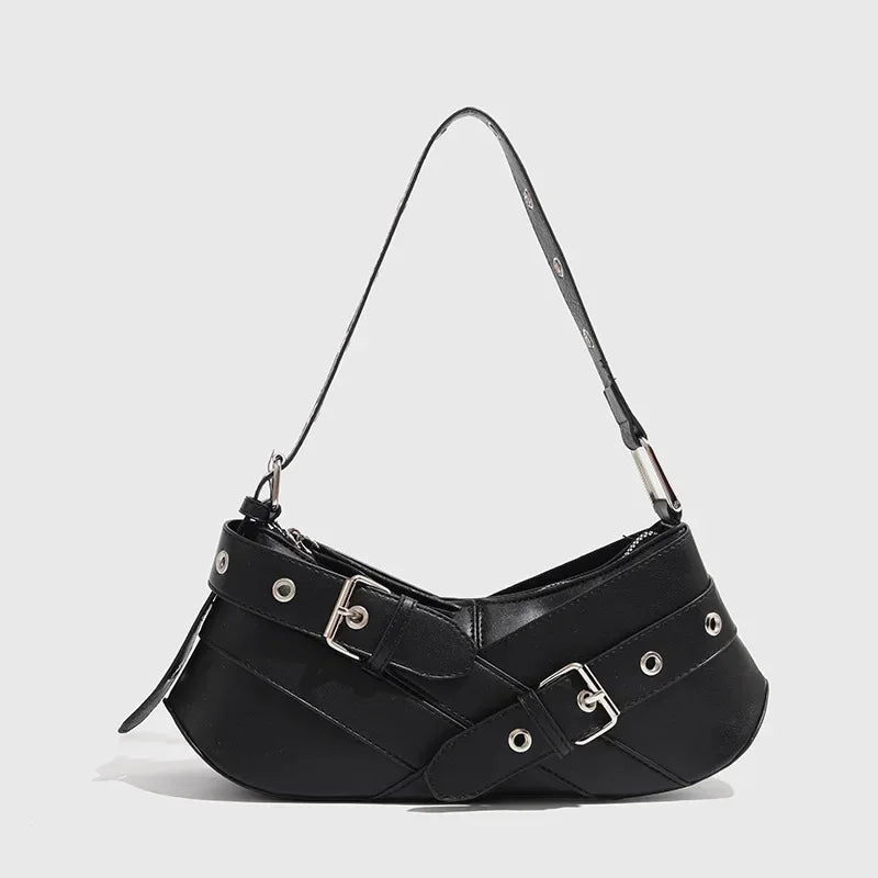Ingvn  Vintage Belts Deco Women Shoulder Bags Designer Armpit Bag Punk Motorcycle Bag Luxury Pu Leather Lady Handbag